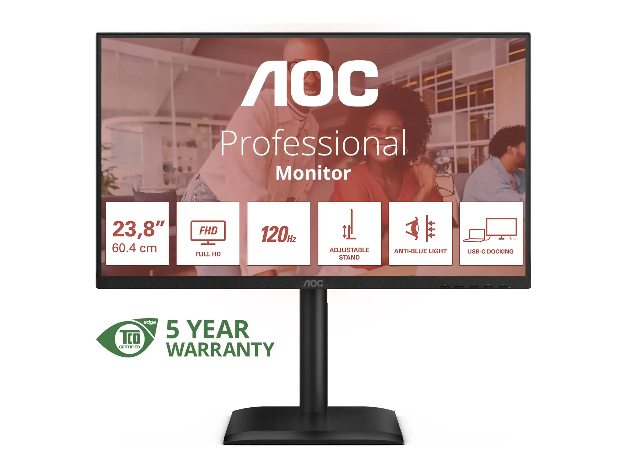 AOC 24E4CV | 23.8 " | IPS | FHD | 16:9 | 120 Hz | 4 ms | 1920 x 1080 pixels | 300 cd/m² | Black