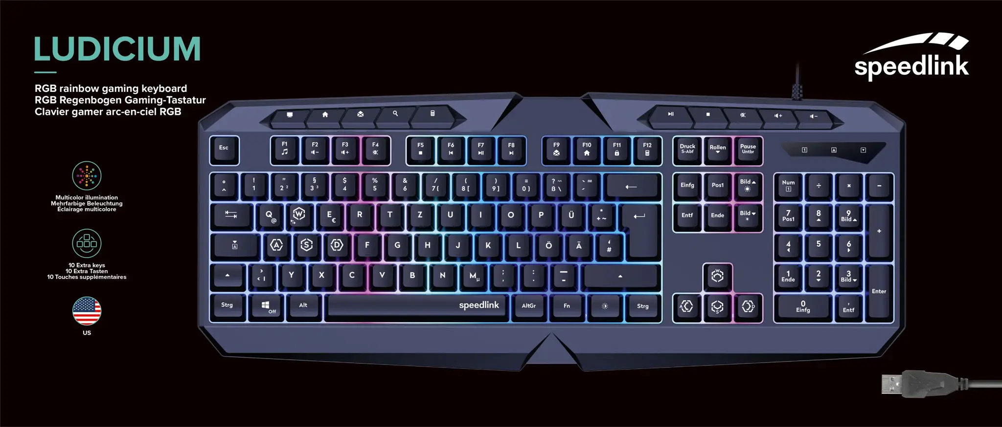 Speedlink keyboard Ludicium RGB Rainbow US (SL-670004-BK-US)