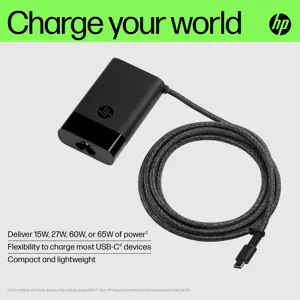 HP USB-C 65W nešiojamojo kompiuterio įkroviklis, nešiojamasis kompiuteris, vidinis, 90 V, 65 W, 5-20 V, 1,6 A