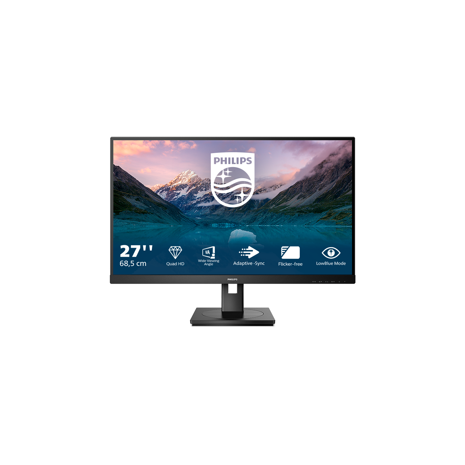 PHILIPS 27 colių 2560x1440 VA plokščias 300cd/m2 4 ms GtG 75Hz USB HUBAS Garsiakalbiai DP HDMI H/A 130 MM Pivot TCO 9 SLINE