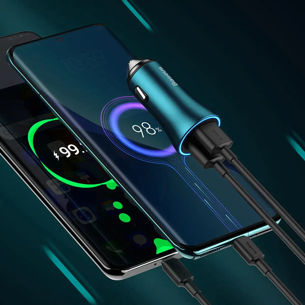 Baseus Golden Contactor Max car charger, 2x USB, 60W (blue)