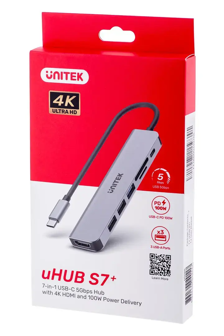 UNITEK H1118A HUB USB-C 7in1 PD 100W HDMI 4K ALU