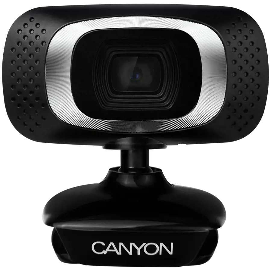 CANYON C3 720P HD internetinė kamera su USB2.0 jungtimi, 360° pasukamas apžvalgos kampas, 1.0Mega pikselių, raiška 1280*720, žiūrėjimo kampas 60°, kabelio ilgis 2.0m, juoda, 62.2x46.5x57.8mm, 0.074kg