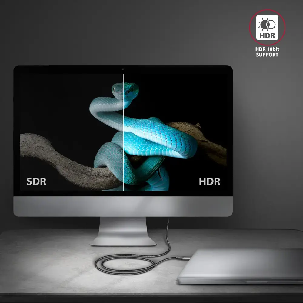 AXAGON RVC-HI2MC USB-C -> HDMI 2.0 adapteris 4K/60Hz Aliuminis, 1,8 m ilgio kabelis