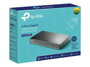 "TP-Link" 8 prievadų "Gigabit" stalinis PoE komutatorius su 4 prievadais, "Gigabit Ethernet" (10/100/1000), maitinimas per Ethernet (PoE)