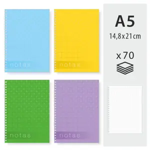 Sąsiuvinis su spirale A5, 70 lapų, langeliais