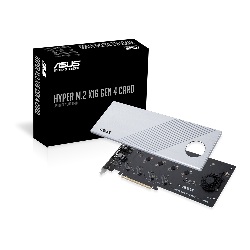 ASUS Hyper M.2 x16 Gen 4, PCIe, M.2, PCIe 4.0, sidabrinis, kompiuteris, aktyvus