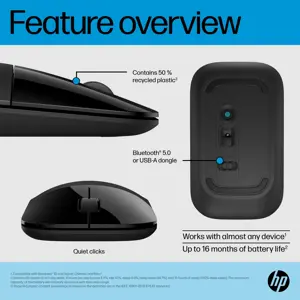 HP Z3700 Dual Black Mouse, Ambidextrous, RF Wireless, 1600 DPI, Black