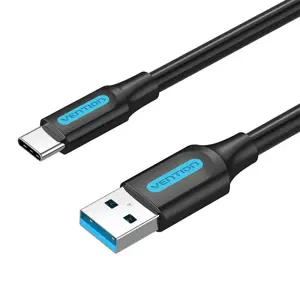 USB 3.0 A į USB-C Vention COZBH 2 m juodas PVC kabelis