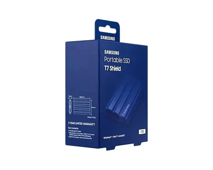 SAMSUNG nešiojamasis SSD T7 Shield 1TB USB 3.2 Gen 2 + IPS 65 mėlyna