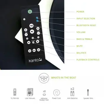 KANTO AUDIO POWERED SPEAKERS WITH BLUETOOTH® AND RCA INPUT - BLACK VINYL (INCL. TYPE C & G POWER CORDS)