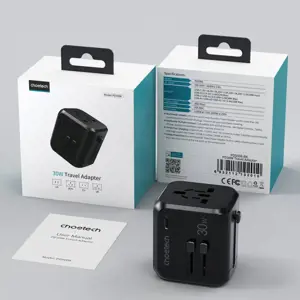 Choetech Fast Universal GaN USB Travel Charger Type C | 3 x USB-A 30W Power Delivery Black (PD5008-BK)