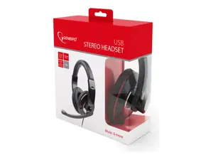 GEMBIRD usb stereo ausinės besisukančios muzikinės ausinės su mikrofonu ant žąsies kaklelio, reguliuojamas garsumo valdymas, reguliuojama galvos juosta, juoda/raudona