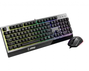MSI VIGOR GK30 COMBO RGB MEMchanical Gaming Keyboard + Clutch GM11 Gaming Mouse ' UK Layout, 6 zonų RGB apšvietimo klaviatūra, dviejų zonų RGB apšvietimo pelė, 5000 DPI optinis jutiklis, RGB Mystic Light', USB, mechaninė, QWERTY, RGB LED, juoda, pelė pridedama