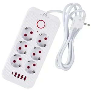 Maclean power strip, 6 socket extension + 4xUSB, 110-240V AC 50/60Hz, 2.1A max 2500W, 1.5 m, white,…