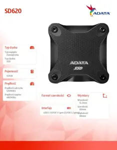 SSD diskas ADATA SD620-512GCBK 512 GB, USB 3.2 Gen 2 (3.1 Gen 2)