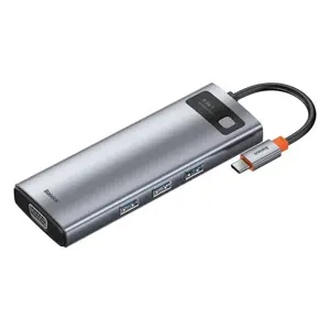 Hub 9in1 Baseus Metal Gleam Series, USB-C to 3x USB 3.0 + HDMI + USB-C PD + Ethernet RJ45 + microSD|SD + VGA