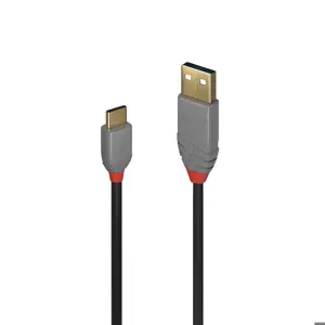 Lindy 1m USB 2.0 Type A to C Cable, Anthra Line, 1 m, USB A, USB C, USB 2.0, 0.48 Gbit/s, Black, Gr…