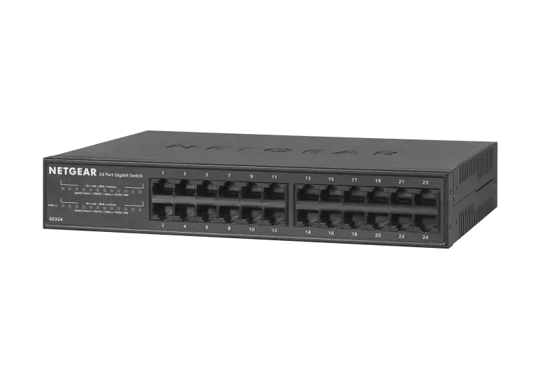 NETGEAR GS324, nevaldomas, Gigabit Ethernet (10/100/1000), montuojamas į stovą, montuojamas ant sienos