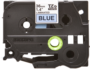 Brother laminuota juosta 36 mm, juoda ant mėlynos spalvos, TZe, pilka, terminis perkėlimas, Brother, PT-9600, PT-9700PC, PT-9800PCN