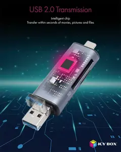 ICY BOX IB-CR200-C, MicroSD (TransFlash), SD, juoda, 480 Mbps, aliuminis, plastikas, 128 GB, USB 2.0