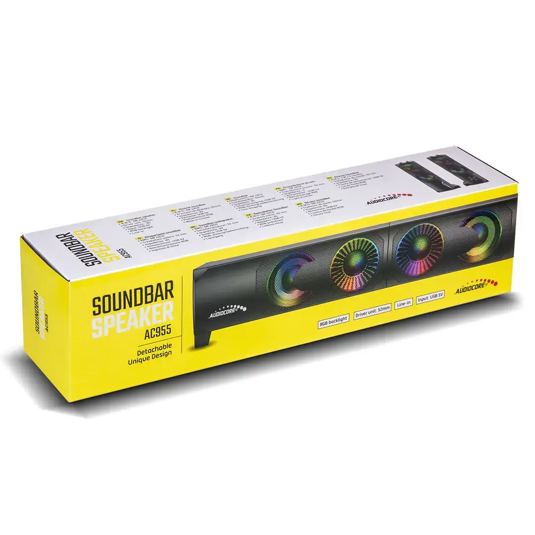 2 in 1 kompiuterio garsiakalbis Soundbar Kompiuterio RGB LED apšvietimas Stereo žaidimų USB 2 x 3W AUX 3,5 mm