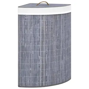Kampinis skalbinių krepšys, pilkos spalvos, bambukas, 60l