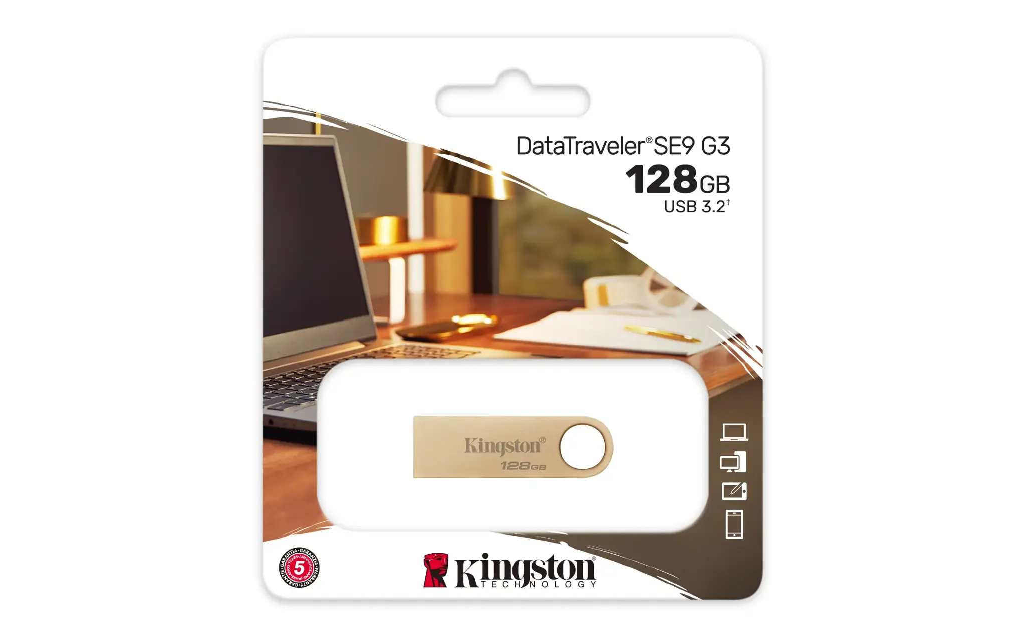 Kingston Technology DataTraveler 128GB 220MB/s Metal USB 3.2 Gen 1 SE9 G3, 128 GB, USB Type-A, 3.2 Gen 1 (3.1 Gen 1), 220 MB/s, Capless, Gold