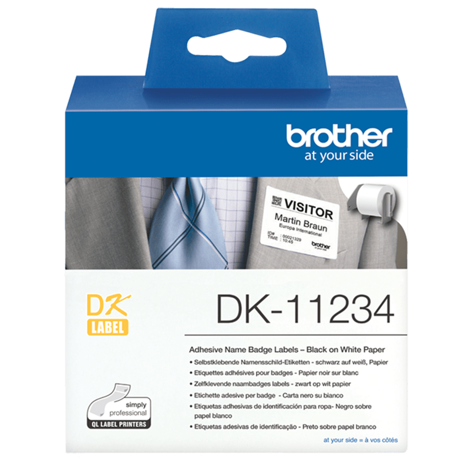 Brother DK-11234, White, Self-adhesive printer label, Removable, Rectangle, Brother QL, 8.6 cm
