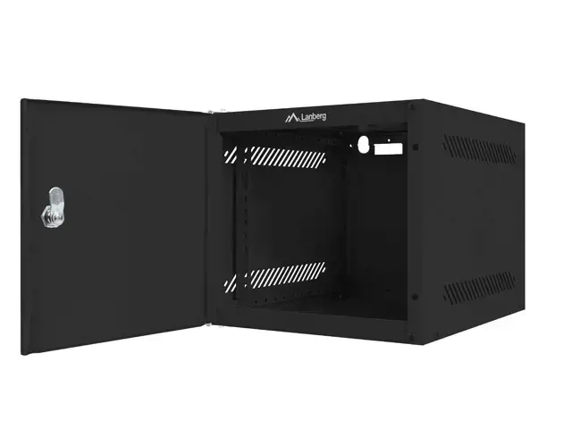 LANBERG Stovo spinta 10 colių sieninė 6U 280x310 juoda su metalinėmis durelėmis plokščia pakuotė