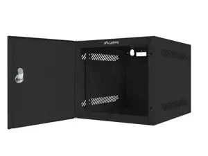 LANBERG Stovo spinta 10 colių sieninė 6U 280x310 juoda su metalinėmis durelėmis plokščia pakuotė