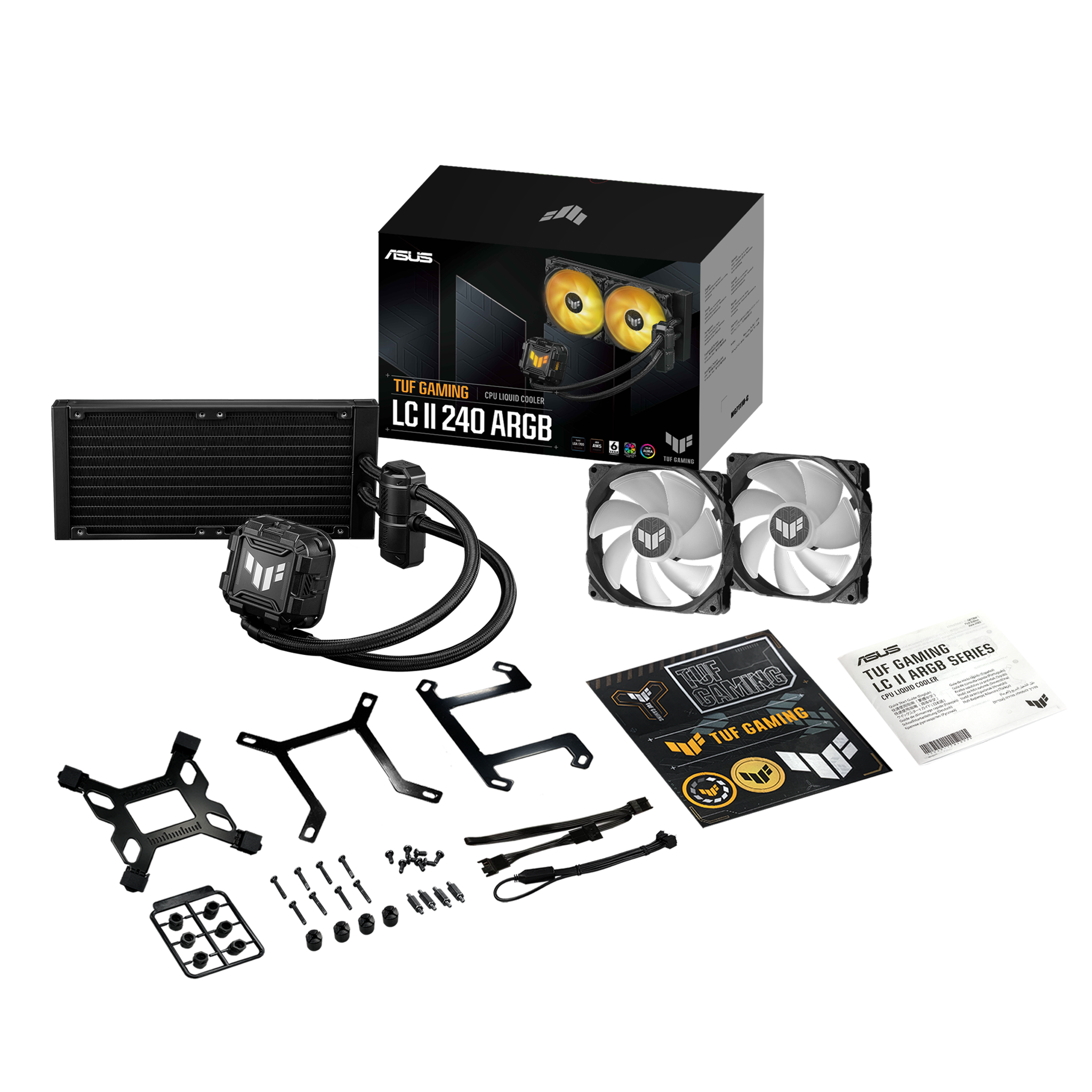 ASUS TUF GAMING LC II 240 ARGB, Skystųjų aušintuvų rinkinys, 12 cm, 2000 aps/min, 29 dB, 67 cfm, 113,8 m³/h