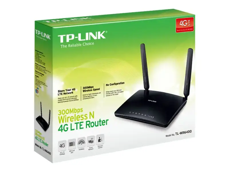 TP-Link 300 Mbps belaidis N 4G LTE maršrutizatorius, "Wi-Fi 4" (802.11n), vienos juostos (2,4 GHz), Ethernet LAN, 3G, juodas, stalinis maršrutizatorius