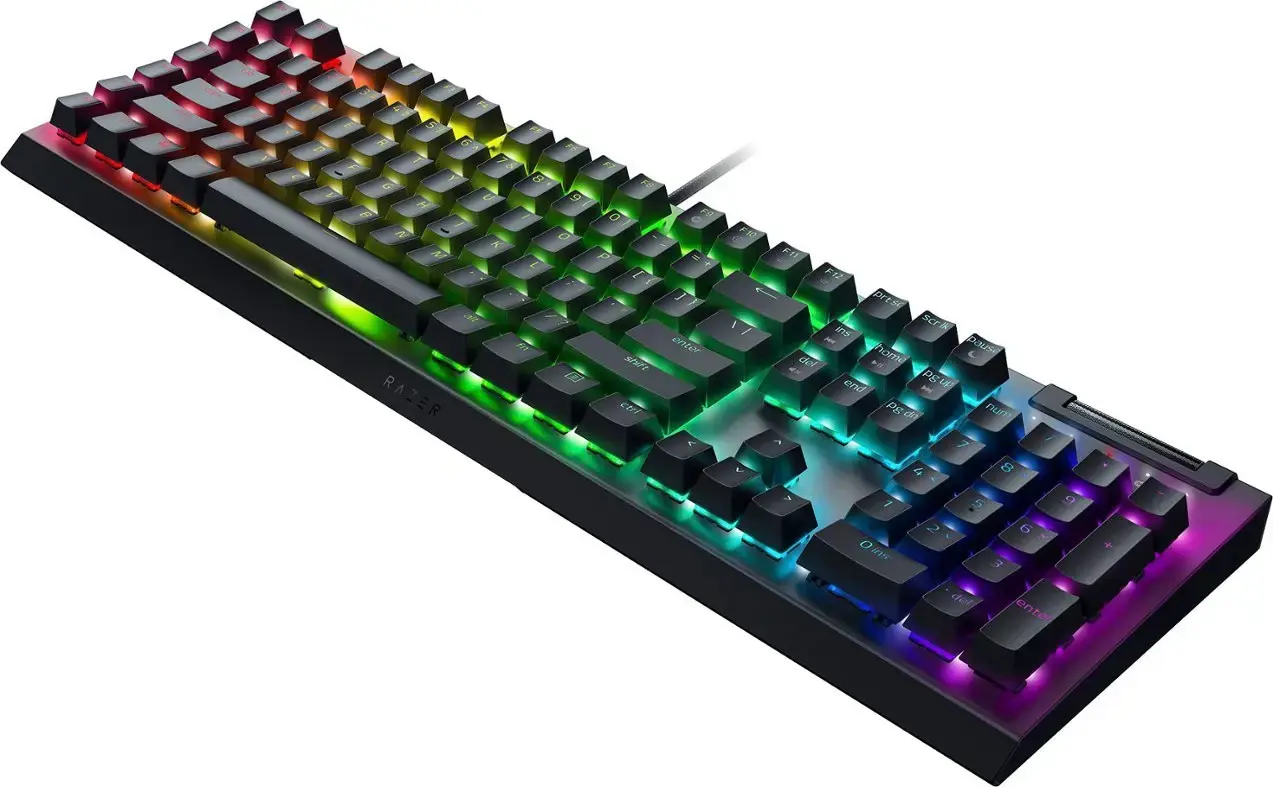 "Razer BlackWidow V4 X" mechaninė žaidimų klaviatūra, žalias jungiklis, šiaurietiškas išdėstymas, laidinė, juoda