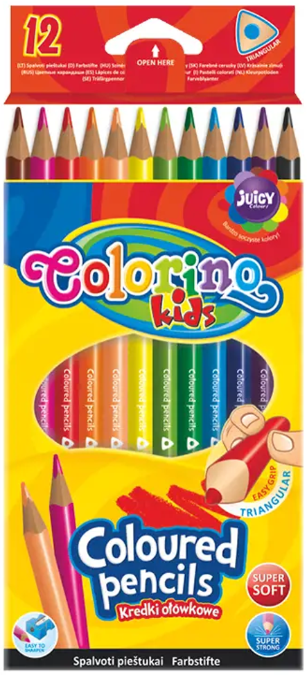 Spalvoti pieštukai, tribriauniai Colorino Kids, 12 spalvų