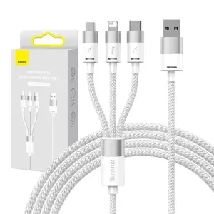 "3-in-1" "Baseus StarSpeed" USB kabelis, USB-C + micro USB + "Lightning", 3,5 A, 1,2 m (baltas)