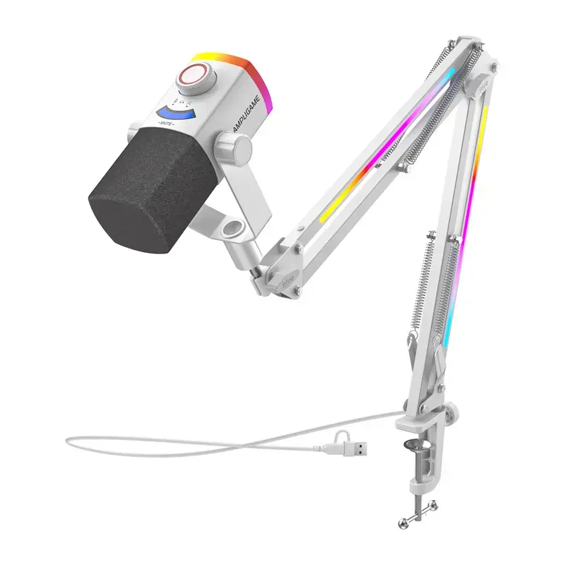 Fifine AM8proTW dynamic microphone with boom arm (white)
