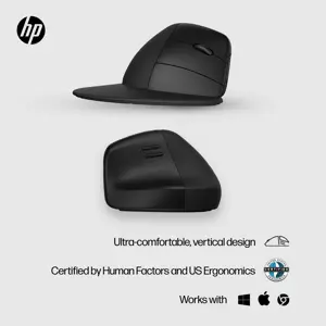 HP 925 Ergonomic Vertical Mouse, Right-hand, Vertical design, RF Wireless + Bluetooth, 4000 DPI, Black