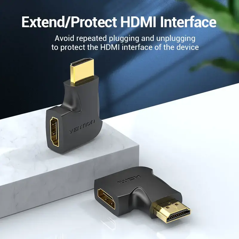"Vention" HDMI 270 laipsnių vertikalus plokščias adapteris iš vyriškos į moterišką, juodas, HDMI, HDMI, juodas