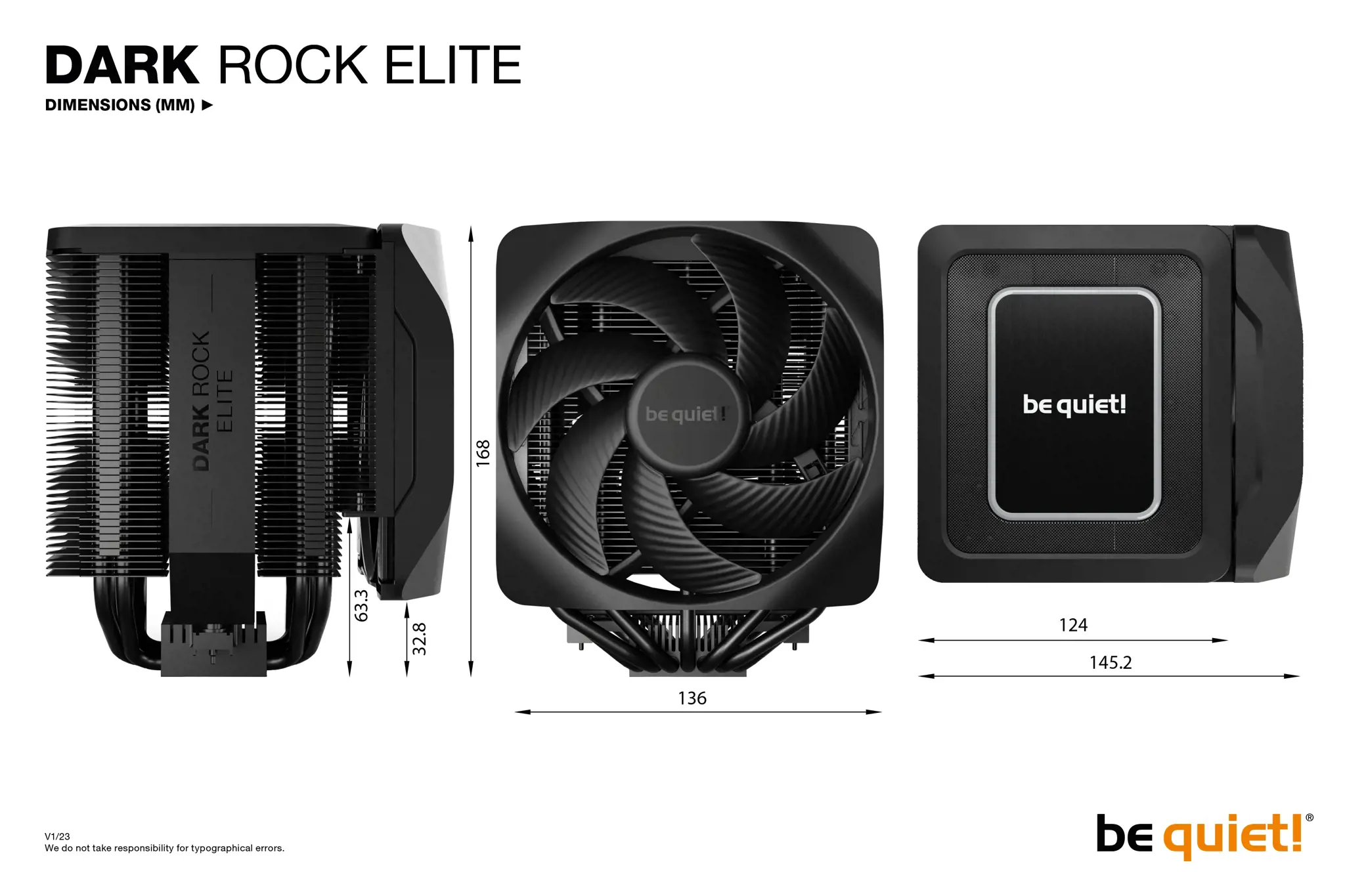 Būkite tylūs! Dark Rock Elite, Oro aušintuvas, 13,5 cm, 11 dB, 25,8 dB, juodas