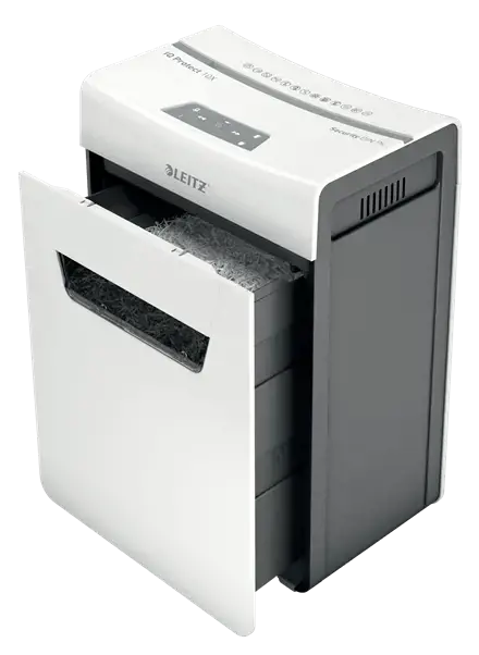 "Leitz IQ Protect Premium" popieriaus smulkintuvas 10X P4, 18 L, jutiklinis, 10 lapų, P-4, pilkas, baltas, 80 g/m²
