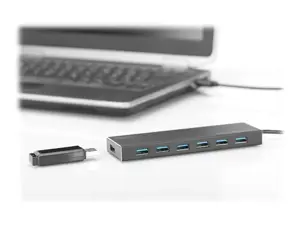 DIGITUS USB 3.0 šakotuvas su 7 prievadais ir 5 V / 3,5 A maitinimo šaltiniu aliuminio korpusas