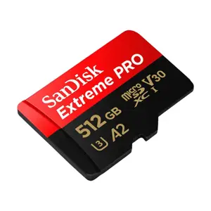 SANDISK Extreme PRO 512GB microSDXC + SD adapteris + 2 metų RescuePRO Deluxe iki 200MB/s ir 140MB/s skaitymo/rašymo greitis A2 C10 V30 UHS-I U3