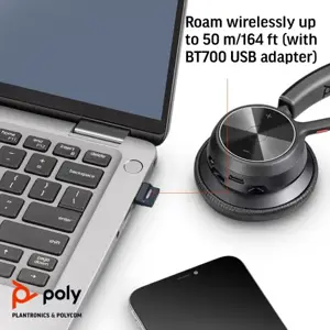 POLY Voyager 4320 Microsoft Teams Certified USB-A Headset +BT700 dongle, Wired & Wireless, Office/Call center, 20 - 20000 Hz, 162 g, Headset, Black
