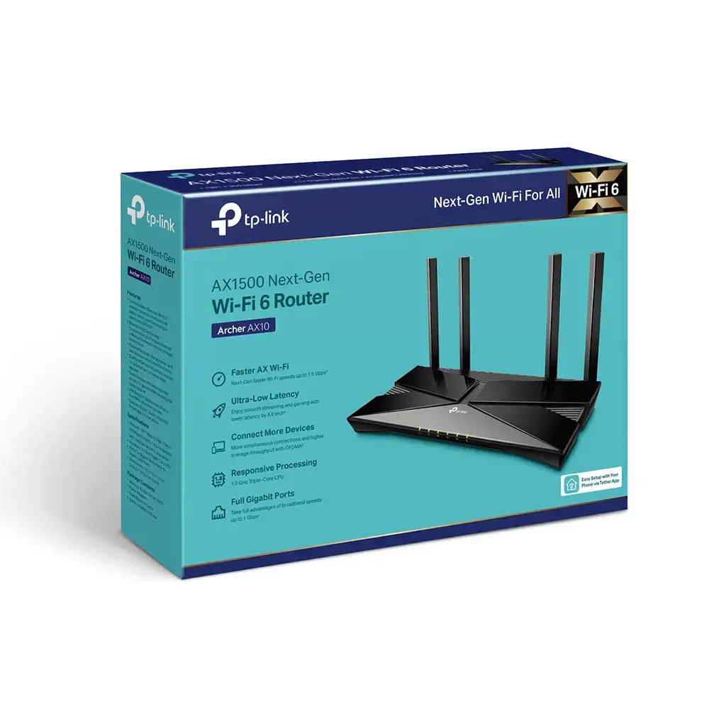 TP-Link AX1500 "Wi-Fi 6" maršrutizatorius, "Wi-Fi 6" (802.11ax), dviejų dažnių (2,4 GHz / 5 GHz), Ethernet LAN, juodas, stalinis maršrutizatorius