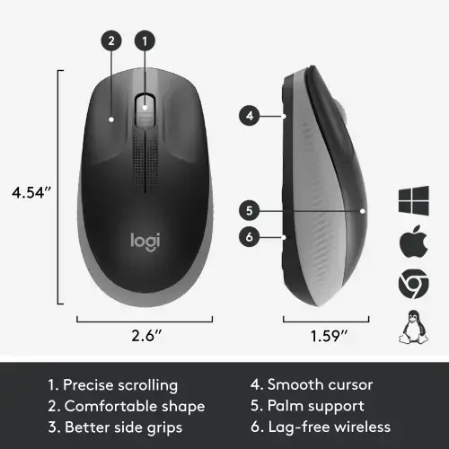 LOGITECH M190 Viso dydžio belaidė pelė - MID GREY - EMEA