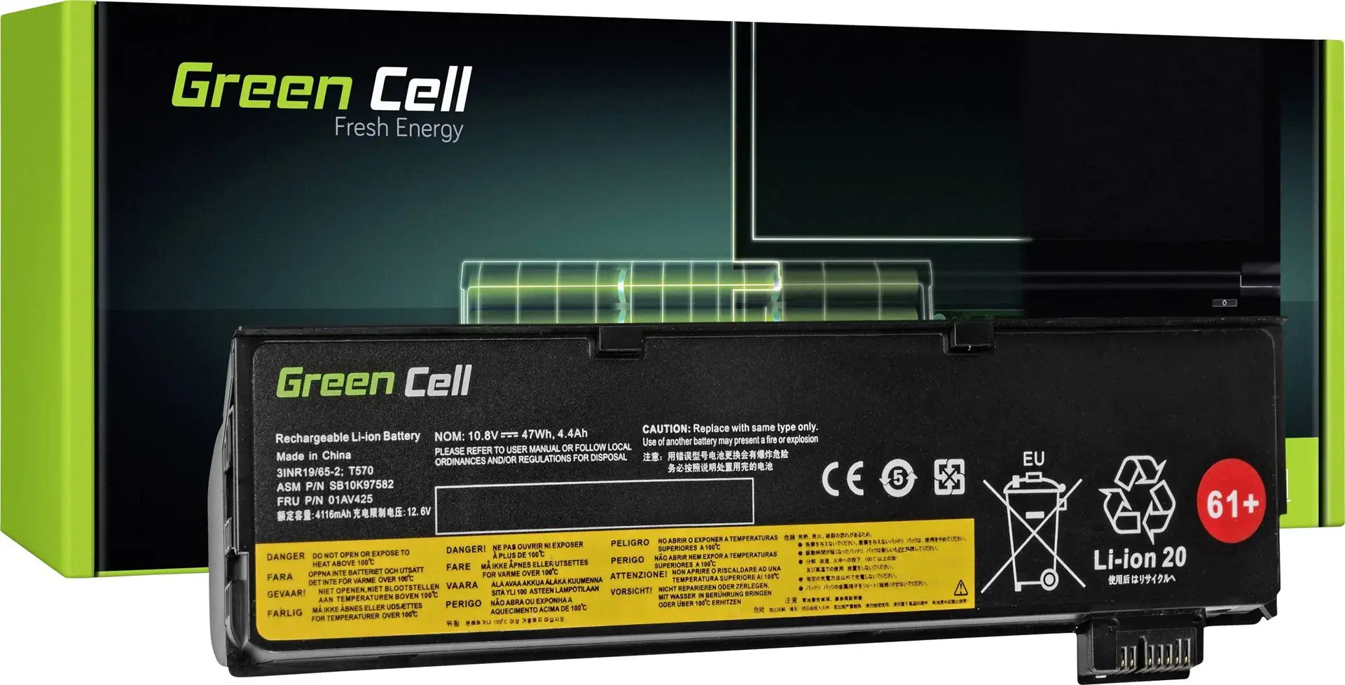 GREENCELL LE95 baterija su žaliaisiais elementais, skirta Lenovo ThinkPad T470 T570 A475 P51S T25
