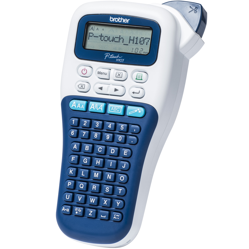 Brother PT-H107B, ABC, TZe, Thermal transfer, 180 x 180 DPI, 20 mm/sec, Blue, White