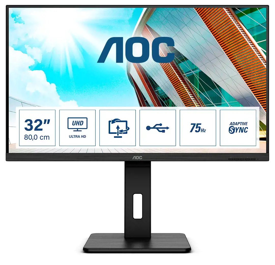 Monitorius AOC P2 U32P2, 80 cm (31.5"), 3840 x 2160 pixels, 4K Ultra HD, LED, 4 ms, Black