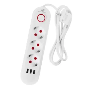 Maclean power strip, 3 socket extension + 3xUSB, 110-240V AC 50/60Hz, 2.1A max 2500W, 1.5m, white, …